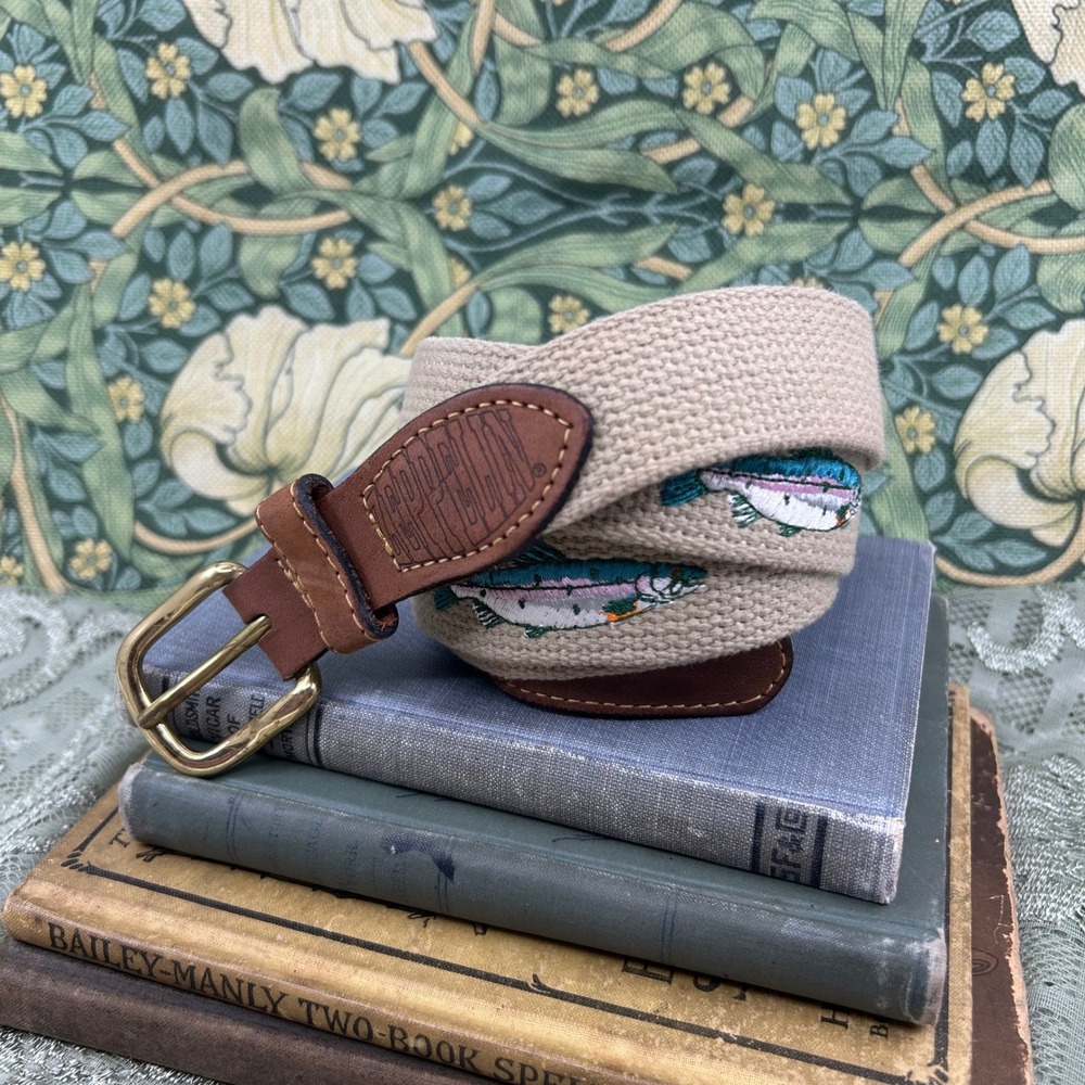 Zeppelin Trout Fish Fishing Fisherman Embroidered Belt Solid Brass Size 44